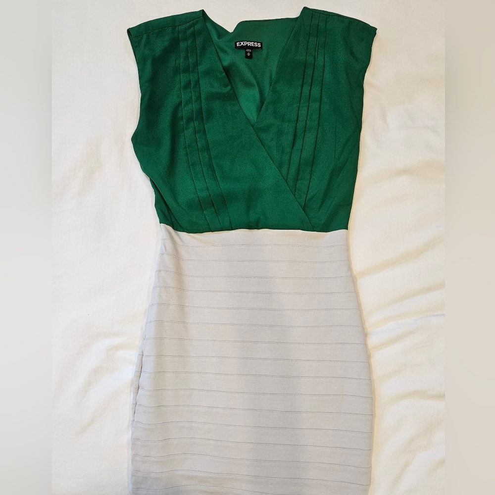 Express Women's Dress in Green and Gray